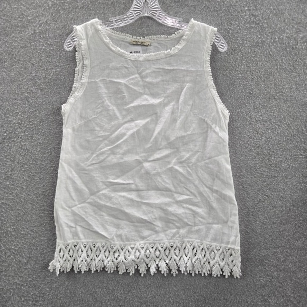 Valentina Naldi Women Blouse S White Linen Crochet Embroidered Round Neck